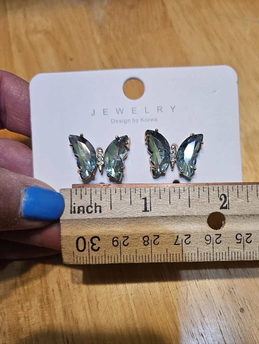Pale Blue Butterfly Rhinestone Earrings
